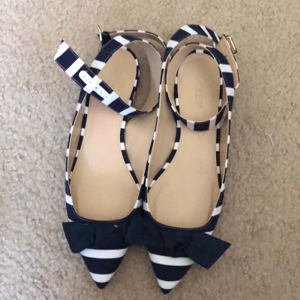 J Crew Striped Ankle Strap Flats